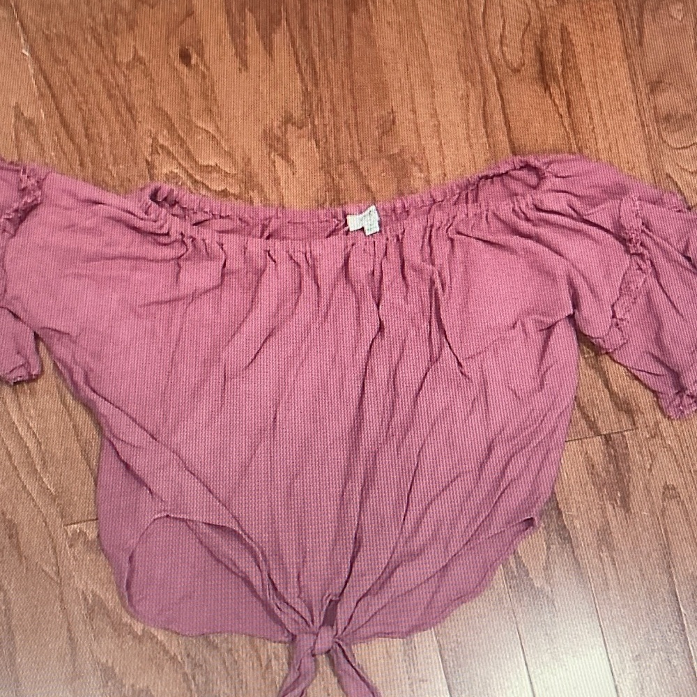 Umgee Dusty Rose Off-Shoulder Tie-Front Blouse